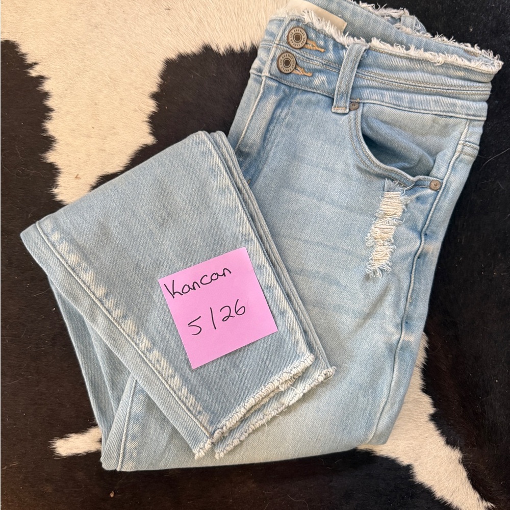 KanCan Light Blue Ankle Crop Jeans with Frayed Hem